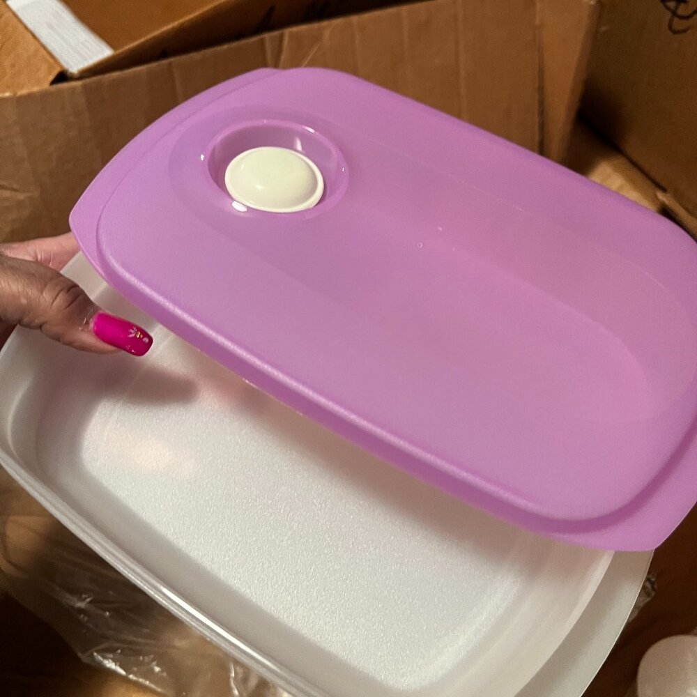 Tupperware CrystalWave Reheatable Container with Purple Vented seal